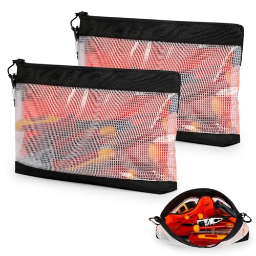Transparente Werkzeugtasche Klein aus PVC-Mesh & 1680D Oxford | 2er-Set mit Metallhaken, Sichtfenster & Kleinteile Organizer-Fächern für Elektriker/Industrie von WISEPRO