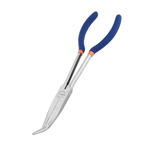 WISEPRO Spitzzange mit langer Reichweite,279 mm Lange,gebogene, mit gezackten Zähnen,Langnasenzange für enge & schwer zugängliche Bereiche,mit rutschfestem Griff(45-Grad-Winkel) von WISEPRO