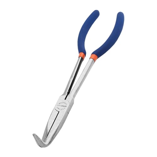 WISEPRO Spitzzange mit langer Reichweite,279 mm Lange,gebogene, mit gezackten Zähnen,Langnasenzange für enge & schwer zugängliche Bereiche,mit rutschfestem Griff(90-Grad-Winkel) von WISEPRO