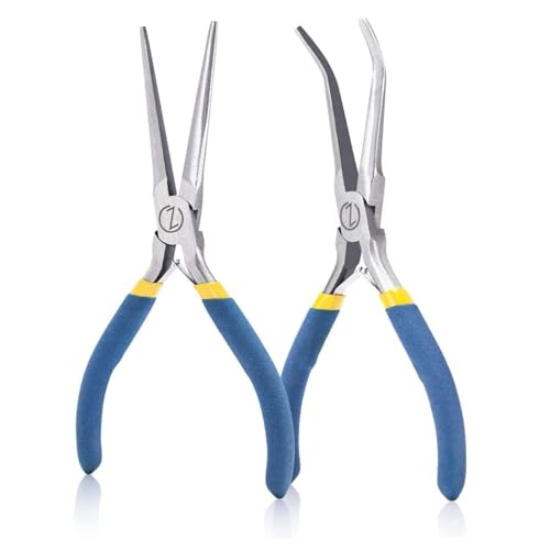 WISEPRO Spitzzangen-Set 150 mm, Mini Zangenset mit Feder | Lange Nase | Spitzzange Gebogen | Schmuckzange für Schmuck, Backen flach Handarbeiten, elektronische Reparaturen, 2 Stück von WISEPRO