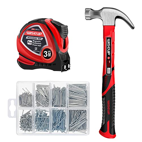 WISEUP Industrieller Hammer Set, mit 520pcs Nägeln und maßband klauenhammer-Set, zimmermannshammer verwendet für Reparatur, DIY von WISEUP