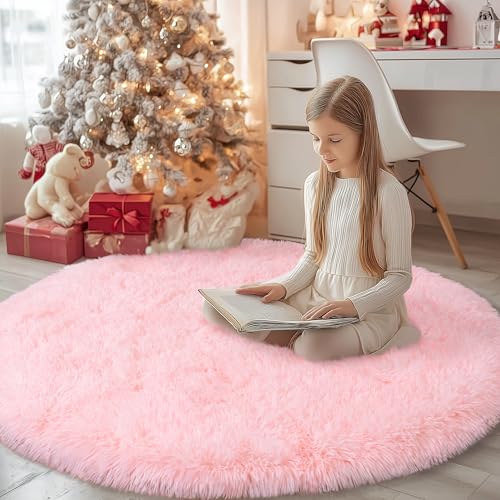 Runder flauschiger rosa Teppich für Schlafzimmer, 152 cm, flauschiger Zottelteppich für Mädchen, Kinderzimmer, Kinderzimmer, weicher, rutschfester Plüschteppich für Wohnheim, Wohnzimmer Runder flauschiger rosa Teppich für Schlafzimmer, 152 cm, flauschiger Zottelteppich für Mädchen, Kinderzimmer, Kinderzimmer, weicher, rutschfester Plüschteppich für Wohnheim, Wohnzimmer von WISH TREE