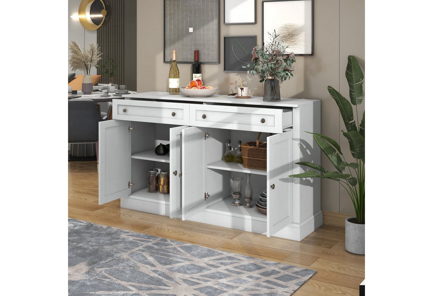 WISHDOR Anrichte Großes Küchenschrank mit 4 Türen und 2 Schubladen, Sideboard (150 x 86 x 40 cm (L/B/H), moderner Buffetschrank für Esszimmer und Wohnzimmer) von WISHDOR