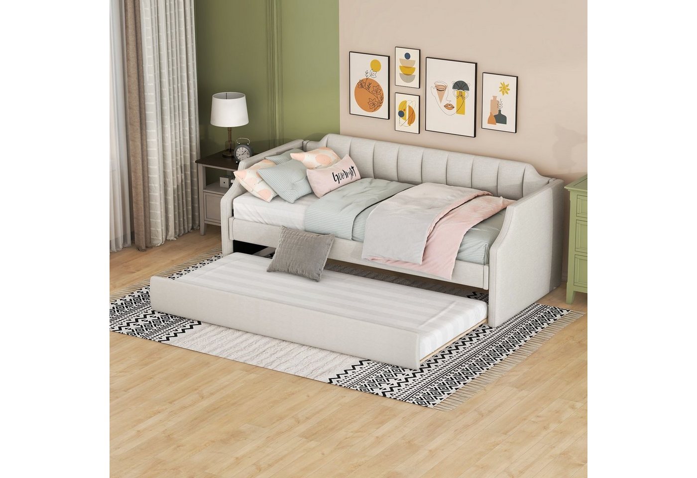 WISHDOR Einzelbett Schlafsofa, Gästebett, Funktionsbetten, ausziehhare Liegeffäche (Gepolstertes Single Daybed mit Rollbett, 90 x 200(190) cm), Ohne Matratze von WISHDOR