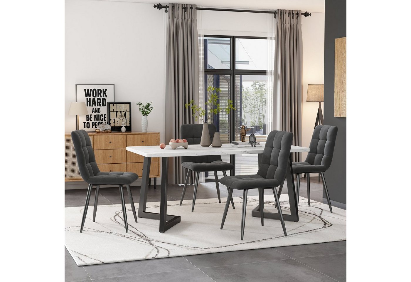 WISHDOR Essgruppe Ein Tisch und vier Stühle, (5-tlg), Küchetisch Esszimmerstuhl Set, Metallbeine von WISHDOR