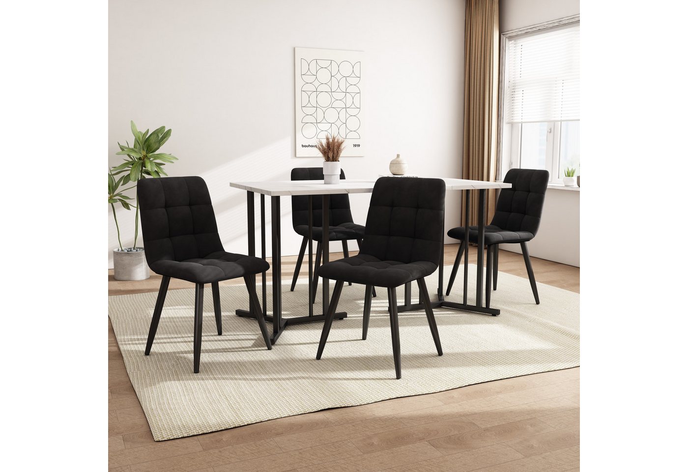 WISHDOR Essgruppe Esstisch mit 4 Stühlen Set, (5-tlg), mit Golden Metallbeinen,Weißer MDF-Desktop,140×80cm von WISHDOR