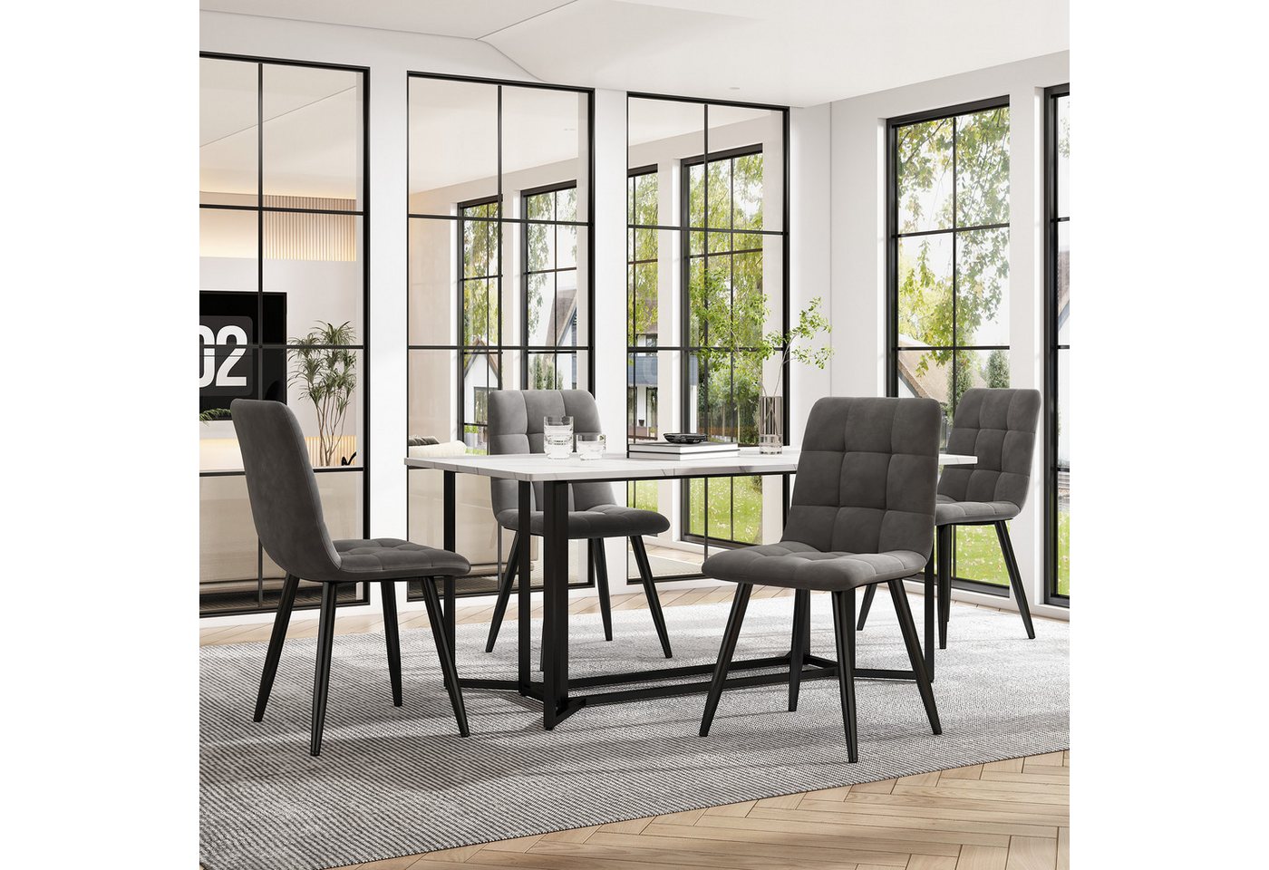 WISHDOR Essgruppe Esszimmerstuhl, Esstisch mit 4 Stühlen Set Küchetisch Samt, Metallbeine von WISHDOR