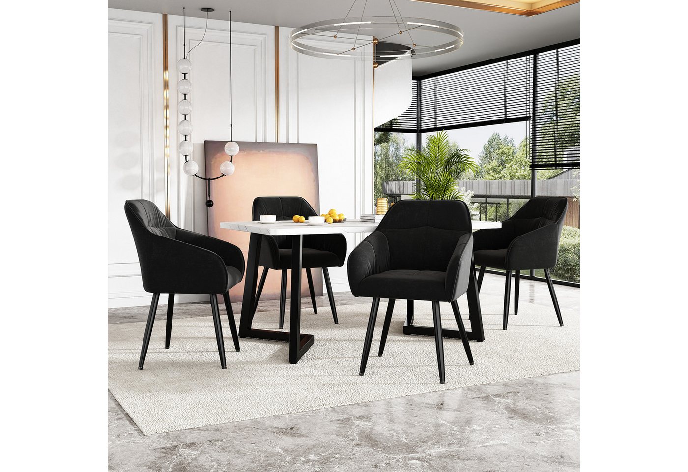 WISHDOR Essgruppe Moderner Küchentisch Set, (5-tlg., Esstisch mit 4 Stühlen), mit Schwarz Tischbeine von WISHDOR