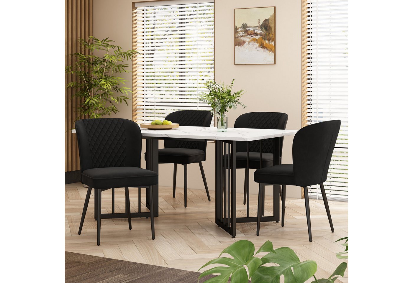WISHDOR Essgruppe Moderner Küchentisch Set, (Esszimmerstuhl mit Metallbeinen, Esstisch mit 4 Stühlen), Rückenlehne von WISHDOR
