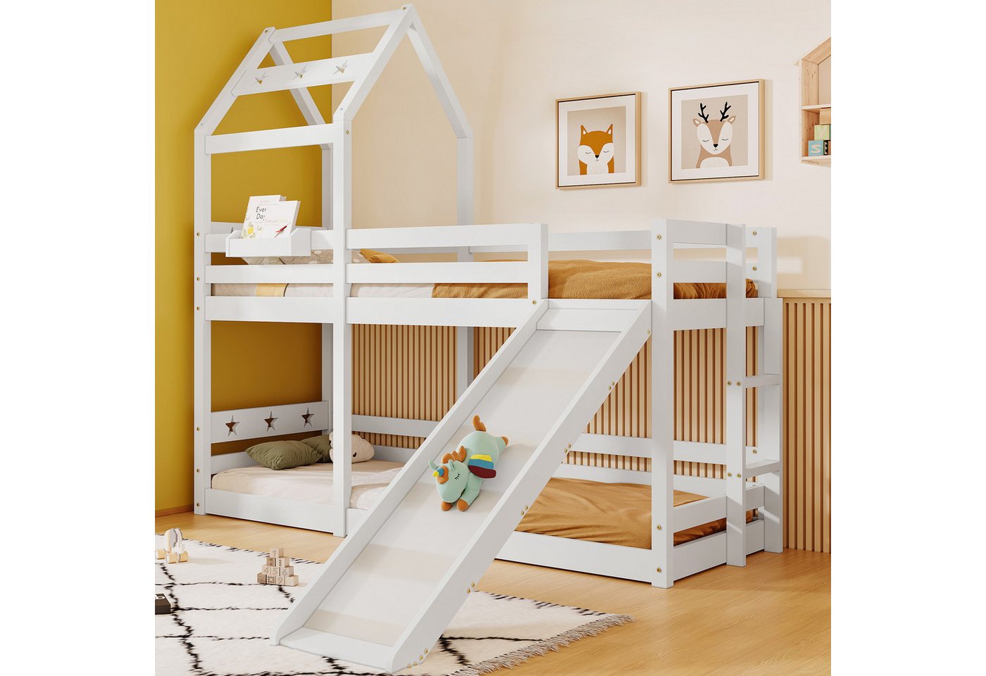WISHDOR Etagenbett Kinderbett (Hausbett mit Stauraum unter der Treppe 90x200cm) von WISHDOR