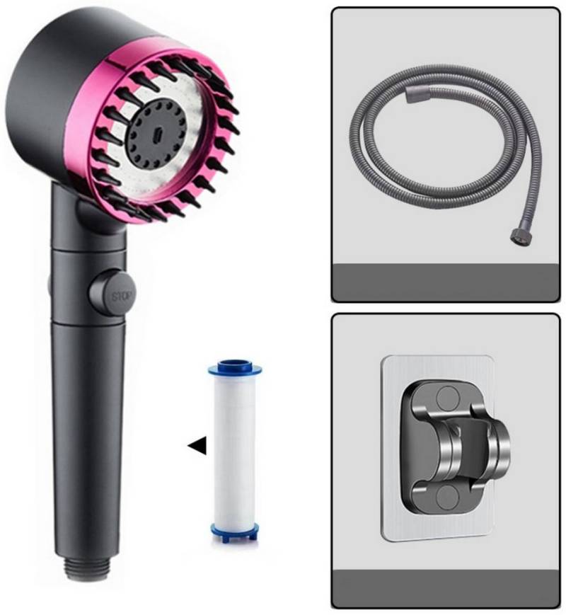 WISHDOR Handbrause Duschkopf Sparduschkopf Regendusche Hand Brause Brausekopf Duschbrause, (Massage Dusche Wassersparend Hochdruck Druckerhöhende Duschbrause), 3 Strahlarten mit 1,5M Schlauch Halterung Filter und Stoppfunktion von WISHDOR