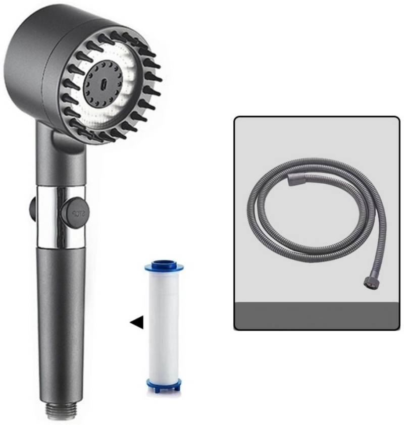 WISHDOR Handbrause Duschkopf Sparduschkopf Regendusche Hand Brause Brausekopf Duschbrause, (Massage Dusche Wassersparend Hochdruck Druckerhöhende Duschbrause), 3 Strahlarten mit 1,5M Schlauch Filter und Stoppfunktion von WISHDOR
