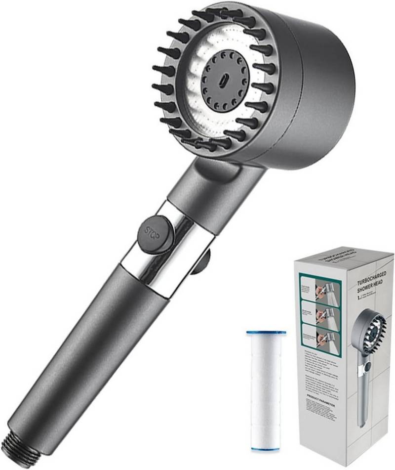 WISHDOR Handbrause Duschkopf Sparduschkopf Regendusche Hand Brause Brausekopf Duschbrause, (Massage Dusche Wassersparend Hochdruck Druckerhöhende Duschbrause), 3 Strahlarten mit Halterung Filter und Stoppfunktion von WISHDOR