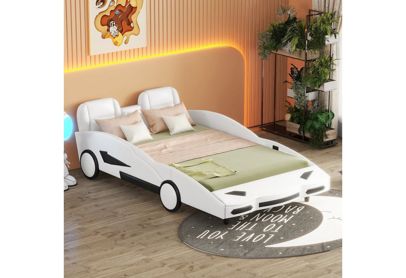 WISHDOR Kinderbett Funktionsbett Autobetten, Gästebett, Flachbetten, Auto-Modellbetten (140 x 200 cm), ohne Matratze von WISHDOR