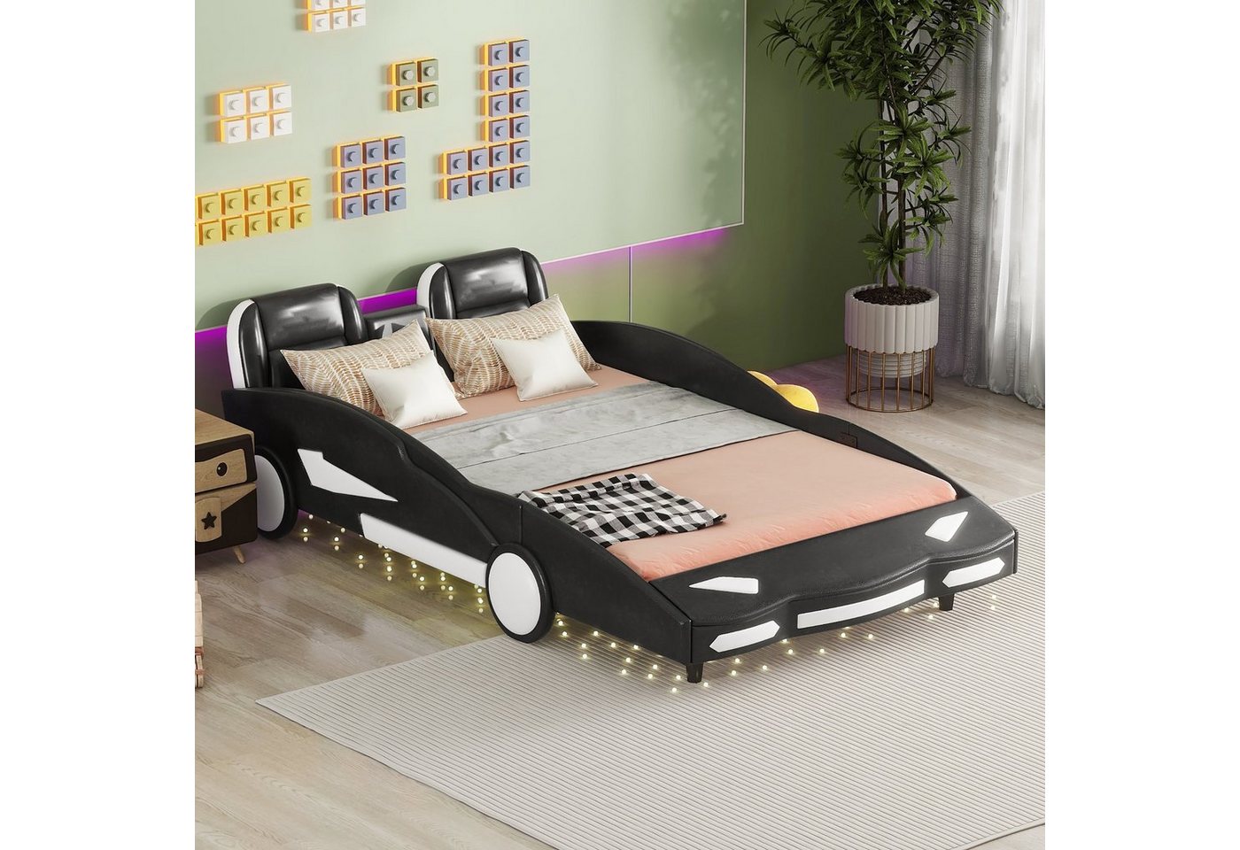 WISHDOR Kinderbett Funktionsbett Autobetten, Gästebett, Flachbetten, Auto-Modellbetten (140 x 200 cm), ohne Matratze von WISHDOR