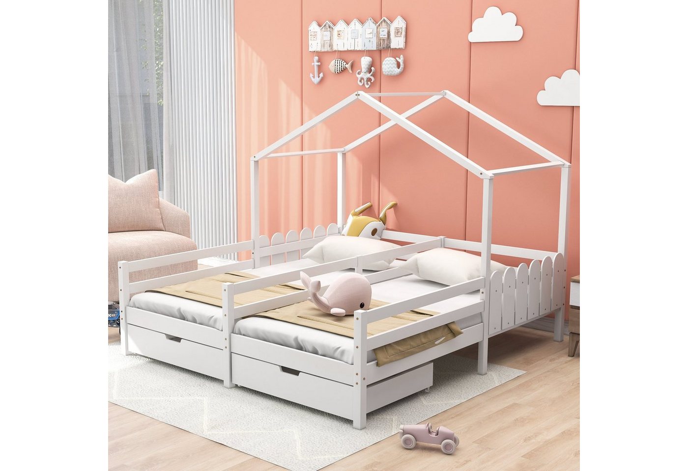 WISHDOR Kinderbett Hausbett, Doppelbett, Gitterbett von WISHDOR