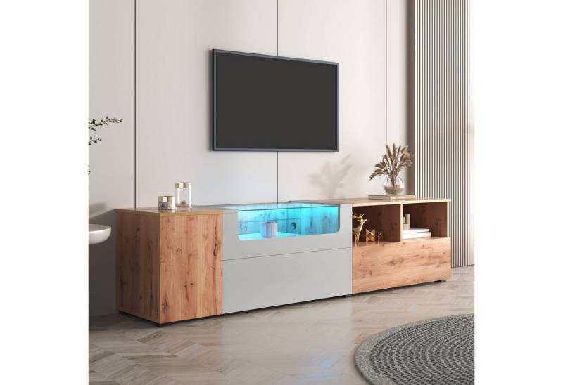 WISHDOR Lowboard TV- Schrank (Breite:190cm), Mit farbwechselnden LED-Leuchten und Glasplatte mit Fächern und Türen. von WISHDOR