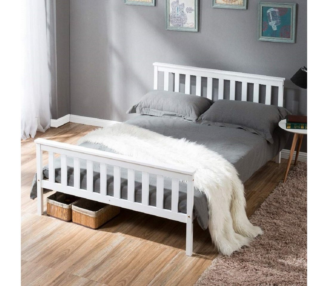 WISHDOR Massivholzbett Holzbett Doppelbett Einzelbett Holz Bett Kinderbett Jugendbett Massiv (mit 2 Schubladen/ohne Schubladen, Kiefernholz Kiefer Bettgestell mit Kopfteil Lattenrosten ohne Matratze), aus Massiv Massivholz Kieferbett von WISHDOR