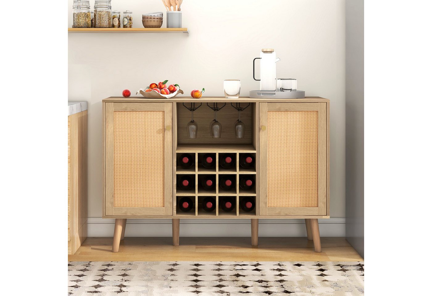 WISHDOR Sideboard Weinregal aus Holzimitat (mit abnehmbarer Weinhalterung und verstellbaren Einlegeböden), 120*40*81.5 cm von WISHDOR