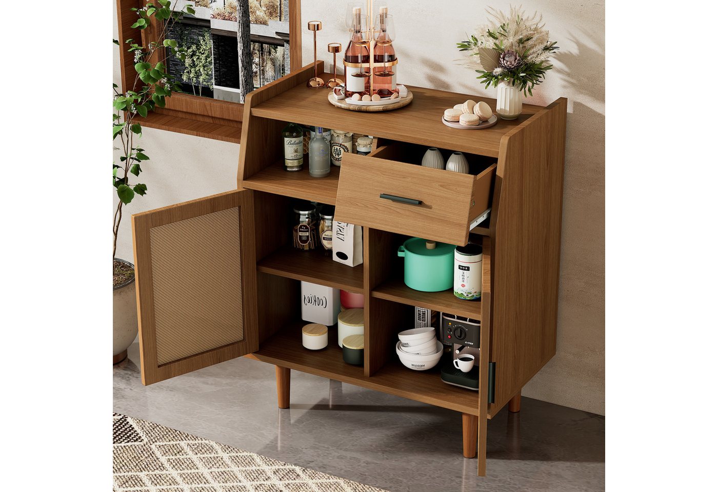 WISHDOR Sideboard mit Ablage (mit 1 Schublade und 2 Türen,B70/H84/T40), für Flur, Schlafzimmer, Wohnung von WISHDOR