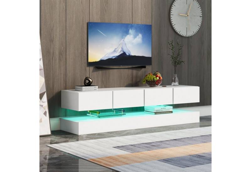 WISHDOR TV-Schrank LED TV Lowboard,Wandmontierter TV-Schrank (Weiß 130*33*15cm Stauraum, mit großer Kapazität, für bis zu 55 Zoll Fernseher) 16-farbige LED-Beleuchtung Wandschrank, Moderner und einzigartiger Look von WISHDOR