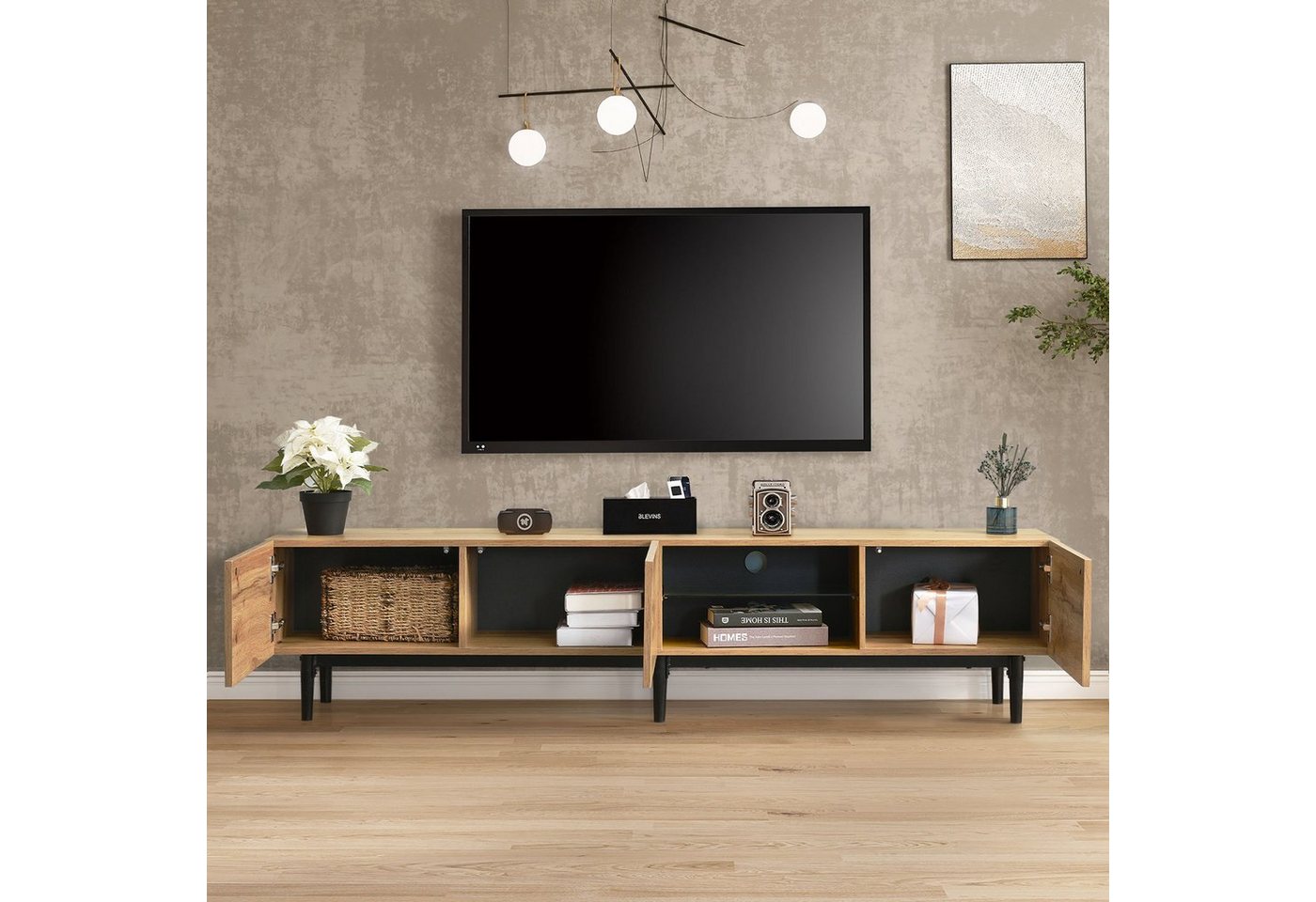 WISHDOR TV-Schrank Fernsehschrank TV-Lowboard Sideboard Beistellschrank (175 (L) x 31 (W) x 41 (H) cm Braun) mit Holzmaserung, 7 Arten von LED-Leuchten von WISHDOR