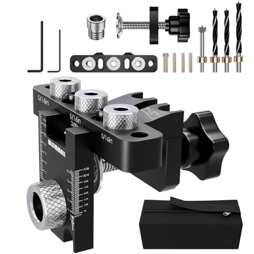 3-in-1 Bohrschablone, Einstellbare Bohrlehre,3 Size Drill Bit(8/10/15mm)Taschenloch Holzdübel Bohrschablone Set mit Positionierungsclip,Pocket Hole Jig Kit,Holzdübel Bohrschablone mit Organizertasche von CleanGlare