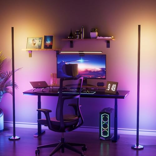 WISIMMALL Rgb Led Stehlampe Wohnzimmer, 65" Ecken Lampe Standleuchte Dimmbar mit Fernbedienung und APP, 16 Millionen Farben, Musikmodi, DIY-Modus & Timing -Funktion für Schlafzimmer, Spielzimmer von WISIMMALL