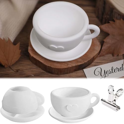 2 Stück Silikonform Kaffeetasse mit Untertassen WISIRENT, Silikonformen Cup Kerzenständer Silikonform Kerzenhalter Tasse, Gießformen Silikon Teetasse Tablett Resin Formen für Bastelarbeiten, Gips von WISIRENT