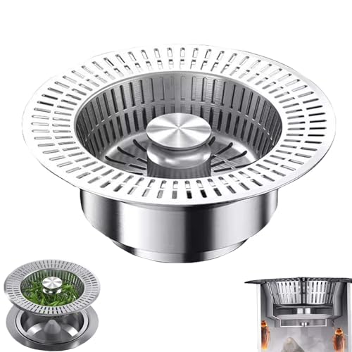 3 in 1 Küchen Spülbecken Stöpsel WISIRENT, Edelstahl Abflusssieb Küchenspüle Pop Up Abflussstopfen Universal, Küchenspüle Stöpsel mit Anti-Verstopfungssieb für Spülen Hole 85-110mm, Tiefe > 41mm von WISIRENT