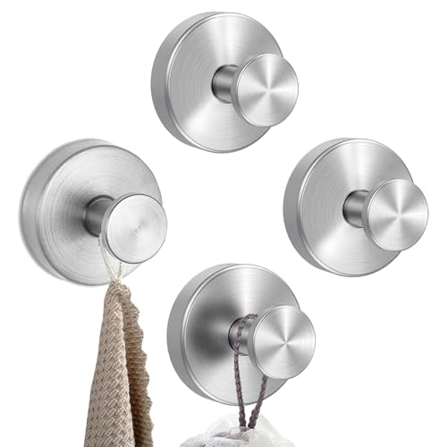 WISIRENT 4 Stück Saugnapf Haken Badezimmer, Silber Saughaken Extra Stark Saugnapf Haken, Haken Ohne Bohren Extra Stark Vakuum Saugnäpfe Haken, Edelstahl Saugnapf Haken für Badezimmer und Küche von WISIRENT
