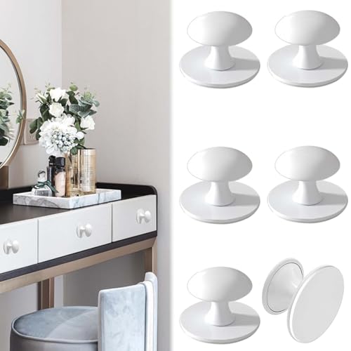 WISIRENT 6 Stück Selbstklebende Schrankknöpfe, Weiß Stanzfreier Schubladenknopf Spiegelschrank Griffe Selbstklebende, Adhesive Cabinet Handles Möbelgriff Selbstklebend für Schubladen Spiegelschrank von WISIRENT