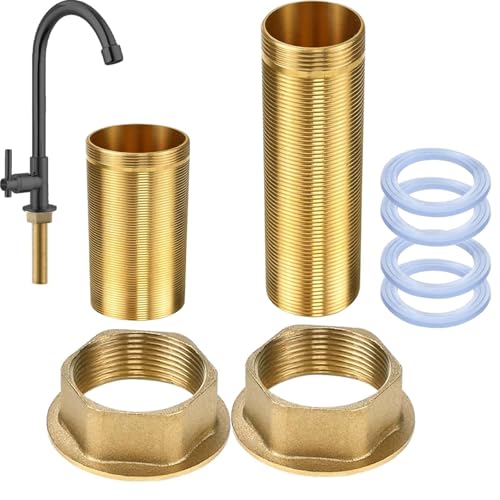 WISIRENT Kaltwasserhahn Armaturen Nippel Kontermutter,2 Stück Wasserhahnverlängerung mit Gewinderohr Schaftmuttern, Wasserhahnverlängerung Gewinderohr Mit Dichtungfür Den Wasserhahneinbau(60mm&100mm) von WISIRENT