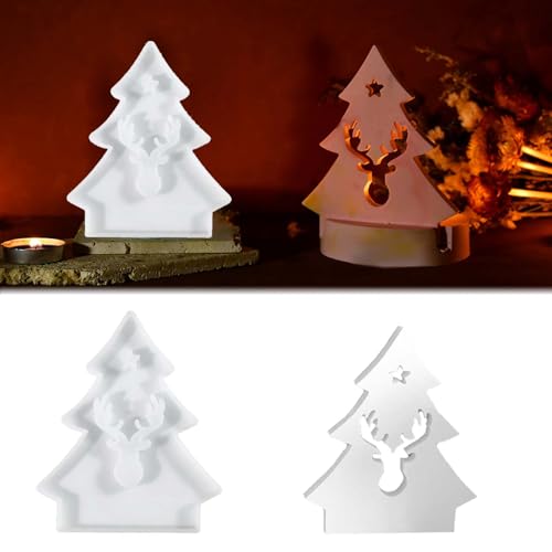 WISIRENT Silikonformen Elch Weihnachtsbaum-Kerzenhalter, Weihnachten Elch Kerzen Formen Weihnachtsbaum-Formen, Silikonform Weihnachten Elch Weihnachtsbaum für Weihnachten, Halloween, Ostern Verwendet von WISIRENT