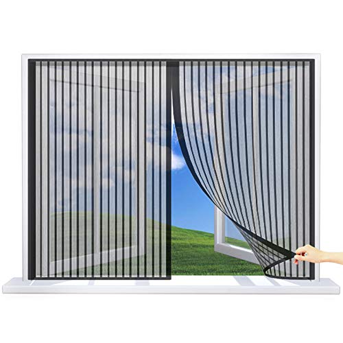 WISKEO Fenster Fliegengitter Rollo Magnet Verschiedene Größen Insektenschutz magnetisch Anti-Moskito Insektenschutzgitter Stabil Ohne Bohren Dach Schiebe Tür - Schwarz 125x100CM(WxH) von WISKEO