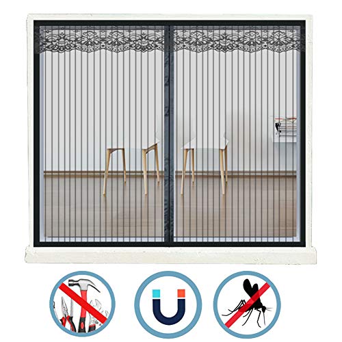 WISKEO Fliegengitter Magnet Fenster, Insektenschutz Fenster Ohne Bohren, Volle GrößE,Ohne Bohren, Schiebefenster Dachfenster - Schwarz 105x135cm von WISKEO