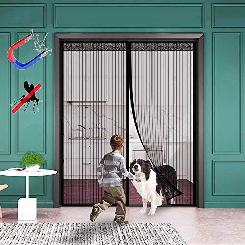 WISKEO Fliegengitter Mit Magnet 110x225cm Insektenschutz Magnetischer Klettband Selbstklebend Terrassentür Schwarz von WISKEO