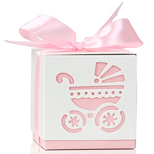 WISMURHI 50 STK Geschenkboxen für Baby Taufe, Baby Shower Süßigkeit Kästen Gastgeschenk Box, Bibbon Candy Geschenkbox, Kommt Mit Bändern,Geeignet Für Babypartys,Geburtstagsfeiern von WISMURHI