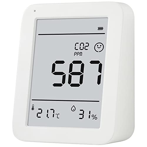 CO2 Melder Messgerät Luftqualitätsprüfer, Kohlendioxid Messer,Batteriebetrieb & USB-Anschluss, Temperatur Thermometer, Luftfeuchtigkeit Hygrometer von WISUALARM