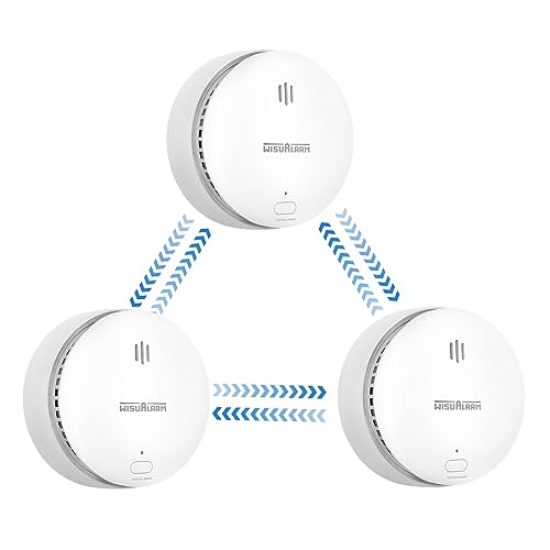 WISUALARM Rauchmelder Vernetzt, Rauchmelder 10 Jahre Batterie, Feuermelder Vernetzt, Rauchmelder, Rauchmelder Mute Funktion, Konform mit EN14604 (3 Stück vorverkettet) von WISUALARM