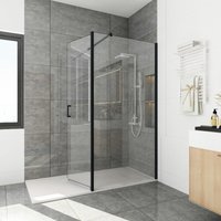 70+50 cm Walk In Dusche schwarz matt esg Klarglas mit Nano Beschichtung 70 cm Festelement + 50 cm Schwenktür mit Handgriff von WITEN&NOCK