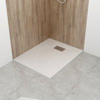 Design Duschwanne Weiß Steinoptik Edelstahl Abflussrinne 90x70 cm von WITEN&NOCK