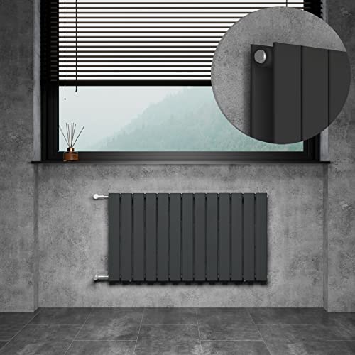 WITEN&NOCK Design Heizkörper Flach Paneelheizkörper Horizontal 550x1006 mm, Heizung Badheizkörper für Badezimmer, Flachheizkörper mit Seitlichen Anschlüssen 1126 Watt Doppellagig(Anthrazit） von WITEN&NOCK