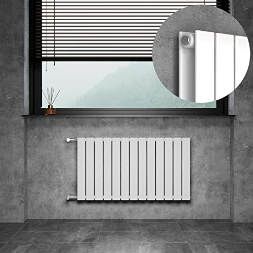 WITEN&NOCK Design Heizkörper Flach Paneelheizkörper Horizontal 550x1006 mm, Heizung Badheizkörper für Badezimmer, Flachheizkörper mit Seitlichen Anschlüssen 1126 Watt Weiß Doppellagig(Weiß) von WITEN&NOCK