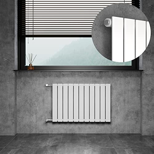 WITEN&NOCK Design Heizkörper Flach Paneelheizkörper Horizontal 550x852 mm, Heizung Badheizkörper für Badezimmer, Flachheizkörper mit Seitlichen Anschlüssen 519 Watt Weiß Einlagig(Weiß) von WITEN&NOCK