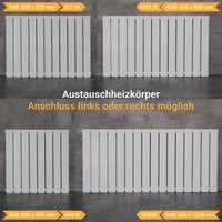 Designheizkörper Bauhöhe 600 mm mit seitlichen Anschlüssen na 550 mm Flachheizkörper weiß Doppellagig 1630 Watt Breite 1216 mm - Witen&nock von WITEN&NOCK