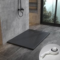 Moderne Duschwanne Duschtasse Anti-Rutsch Flach Schwarz 120x80 cm + smc Adeckung mit Ablaufgarnitur von WITEN&NOCK
