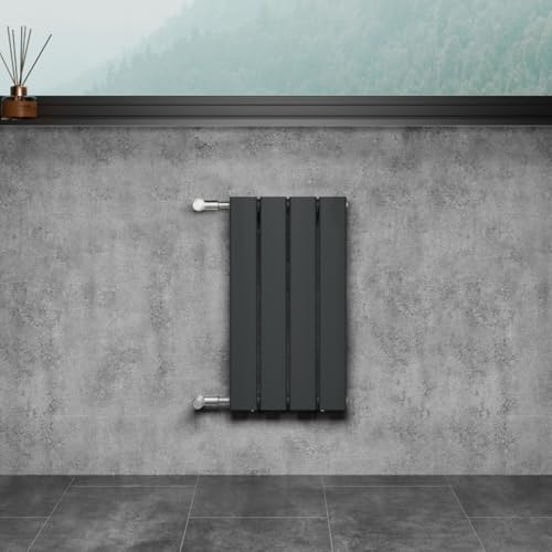 WITEN&NOCK Design Heizkörper Einlagig Heizung Flach Paneelheizkörper für Wohnzimmer und Badezimmer Horizontal Badheizkörper mit Seitenanschluss Nabenabstand 50cm, 30 x 55cm Anthrazit Wandheizkörper von WITEN&NOCK