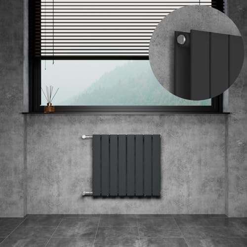WITEN&NOCK Design Heizkörper Flach Paneelheizkörper Horizontal 550x600 mm, Heizung Badheizkörper für Badezimmer, Flachheizkörper mit Seitlichen Anschlüssen 752 Watt Doppellagig(Anthrazit) von WITEN&NOCK