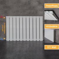 WITEN&NOCK Designheizkörper Austauschheizkörper mit seitlichen Anschlüssen NA 500 mm Flachheizkörper weiß 977 Watt Doppellagig 550x836 mm von WITEN&NOCK